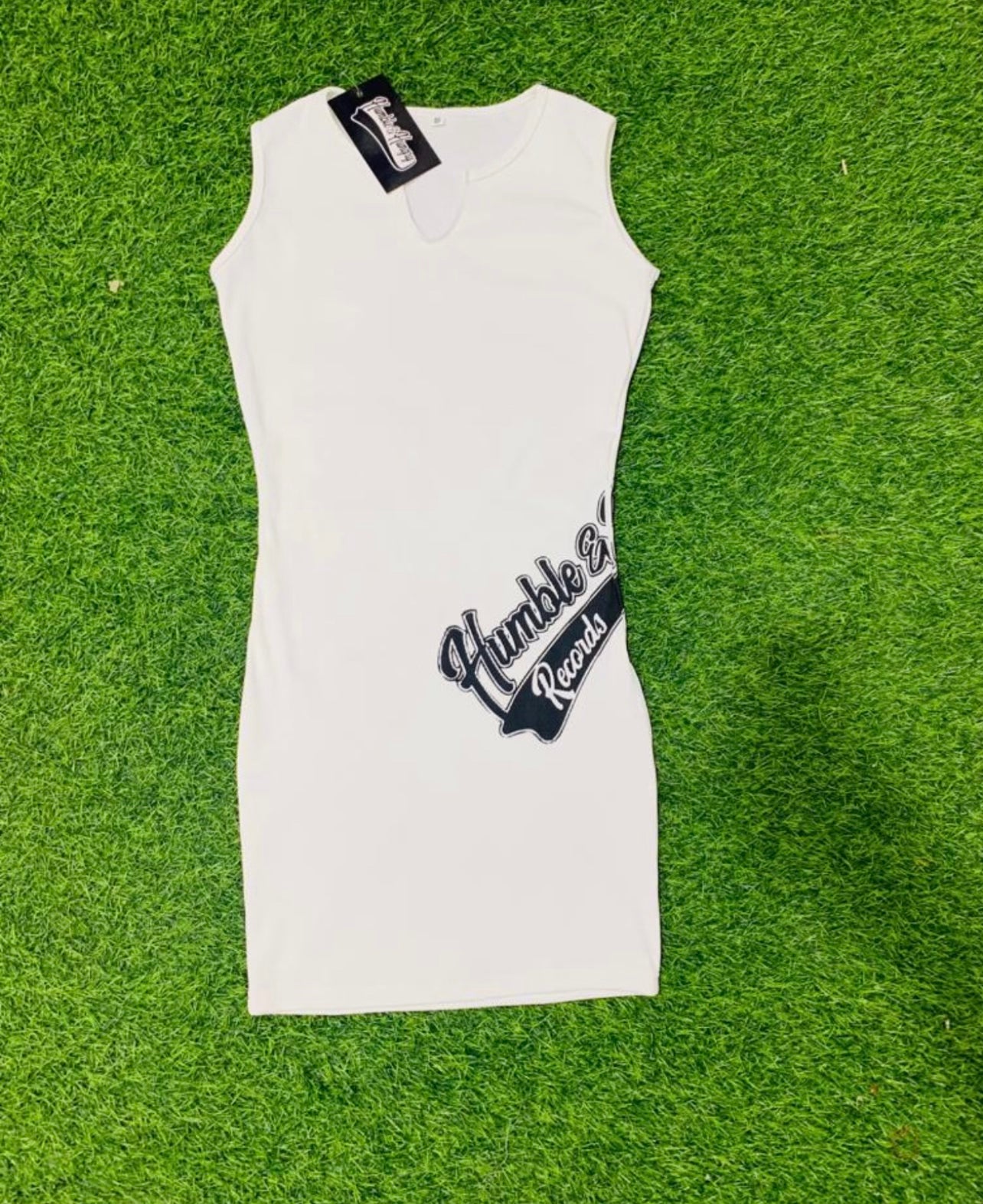 White V-neck Rib Dress