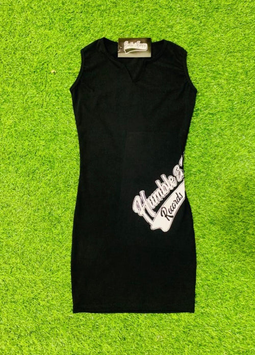 Black V-neck Rib Dress